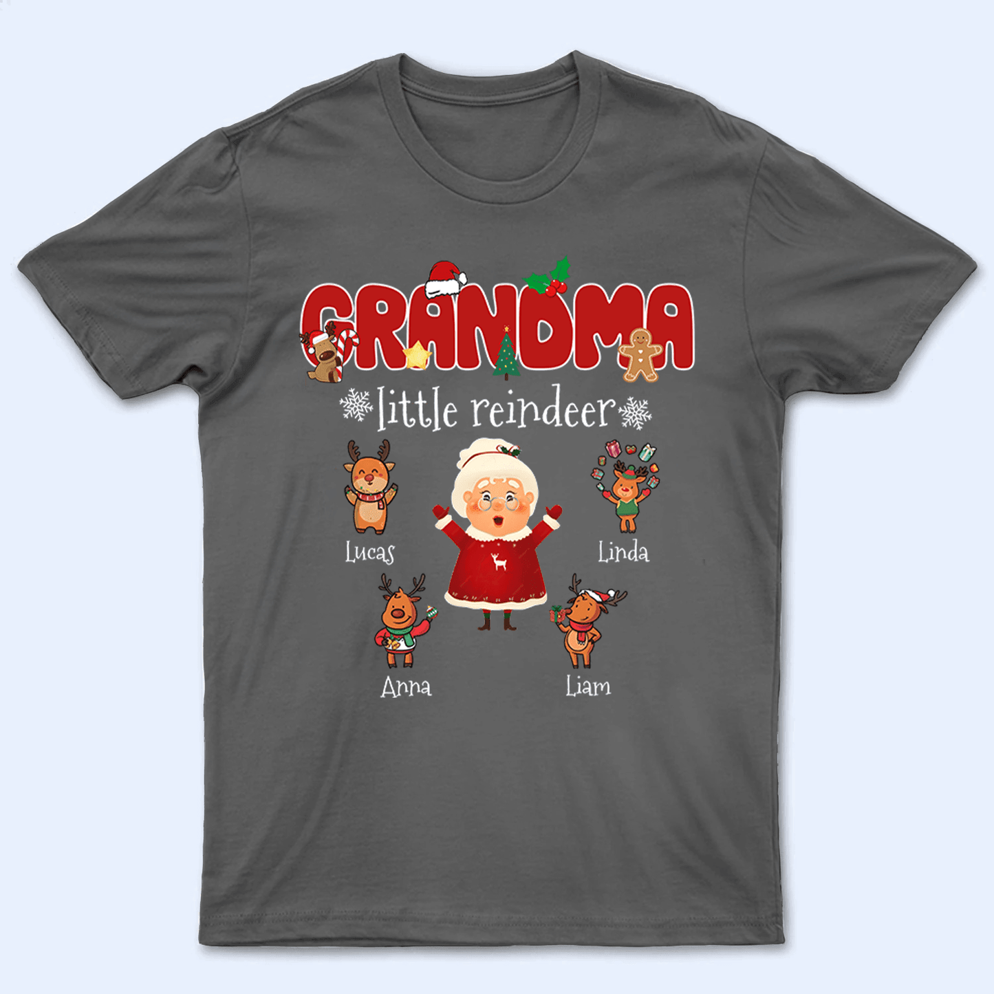 Grandma's Little Reindeer - Personalized Custom T Shirt - Birthday, Loving, Funny Gift for Grandma/Nana/Mimi, Mom, Wife, Grandparent