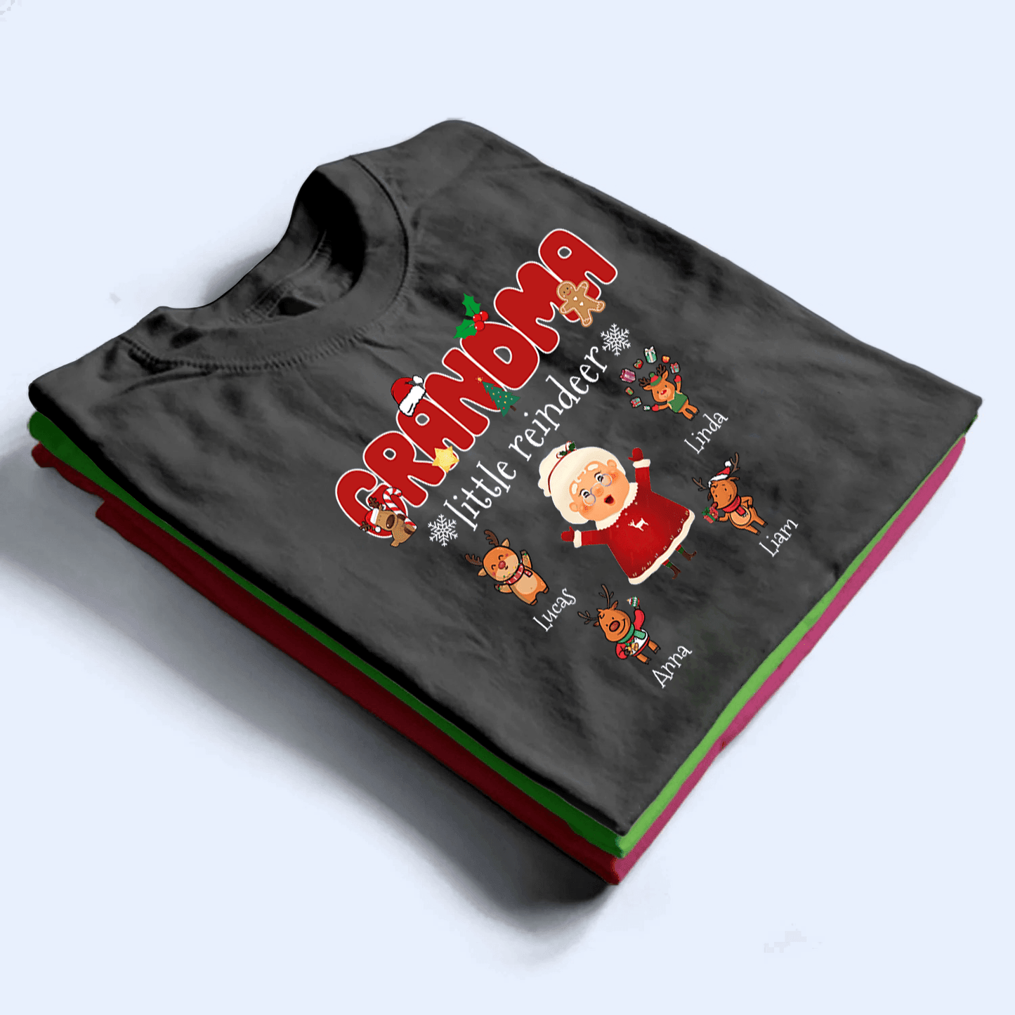 Grandma's Little Reindeer - Personalized Custom T Shirt - Birthday, Loving, Funny Gift for Grandma/Nana/Mimi, Mom, Wife, Grandparent