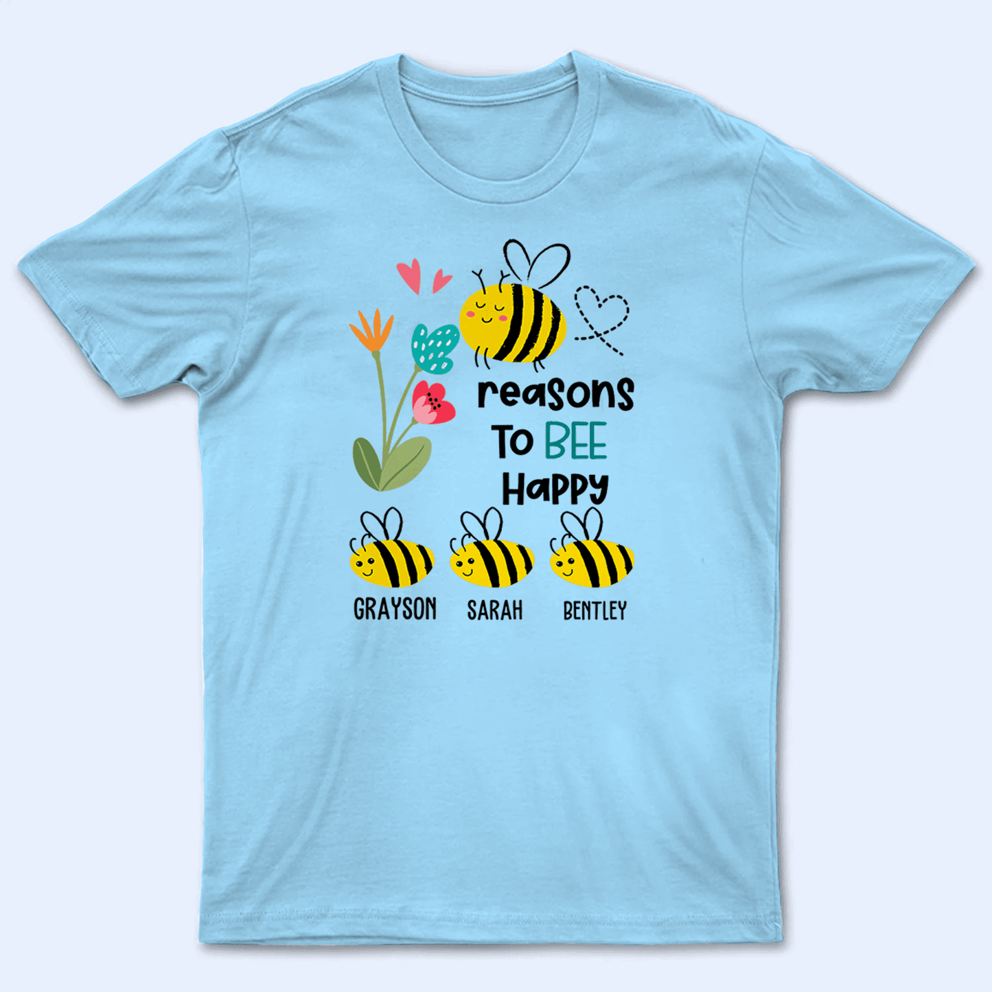 Grandma's Reasons to BEE Happy Bees - Personalized Custom T Shirt - Gift for Grandma/Nana/Mimi, Mom, Wife, Grandparent