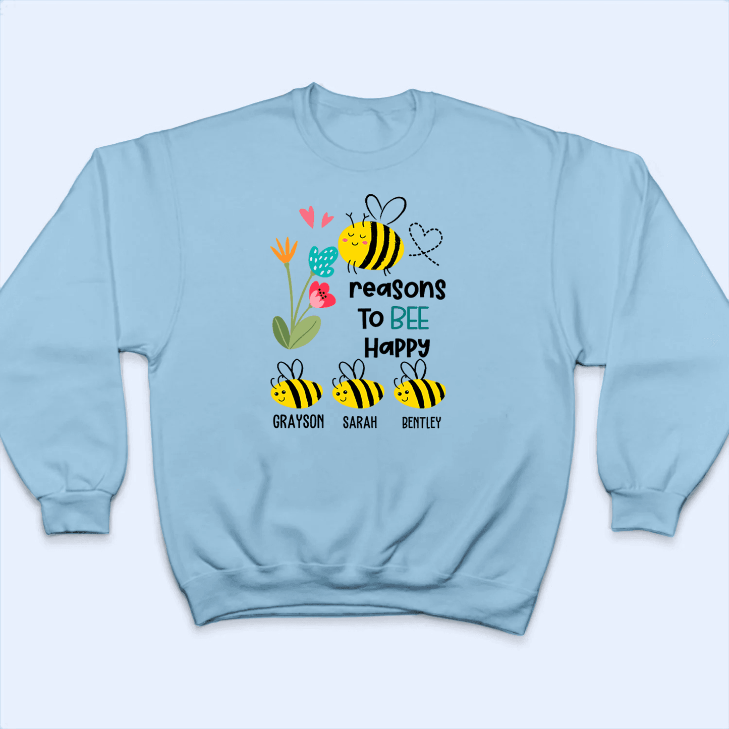 Grandma's Reasons to BEE Happy Bees - Personalized Custom T Shirt - Gift for Grandma/Nana/Mimi, Mom, Wife, Grandparent