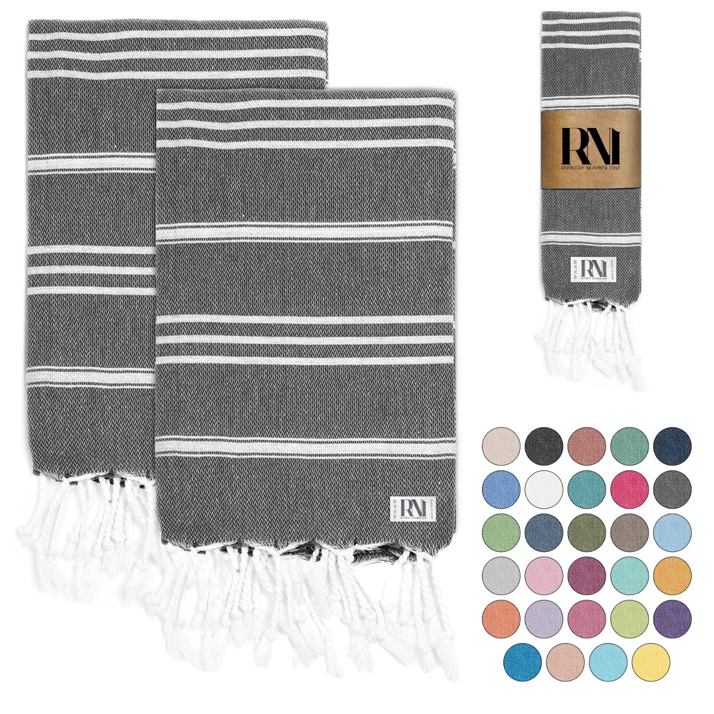 Istanbul Classic Turkish Hand Towel Set of 2 for Kitchen, Bath, Beach, Gym, and Yoga 17"x30"