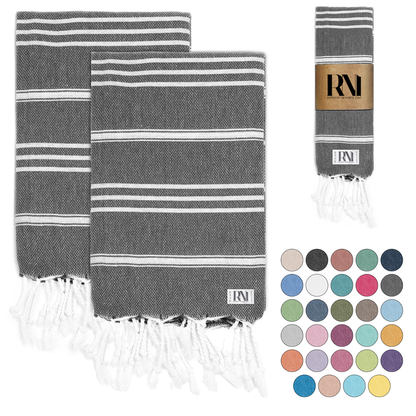 Istanbul Classic Turkish Hand Towel Set of 2 for Kitchen, Bath, Beach, Gym, and Yoga 17"x30"