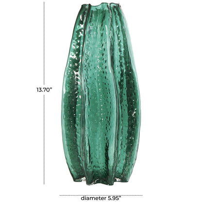 Green Glass Bubble Textured Vase