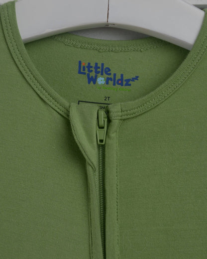 Green Bamboo Zipper Footie