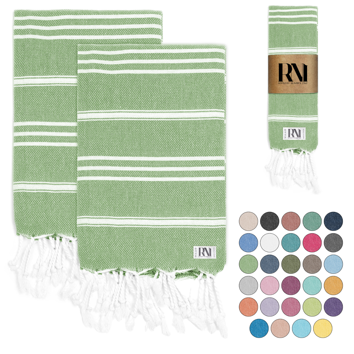 Istanbul Classic Turkish Hand Towel Set of 2 for Kitchen, Bath, Beach, Gym, and Yoga 17"x30"