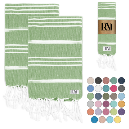 Istanbul Classic Turkish Hand Towel Set of 2 for Kitchen, Bath, Beach, Gym, and Yoga 17"x30"