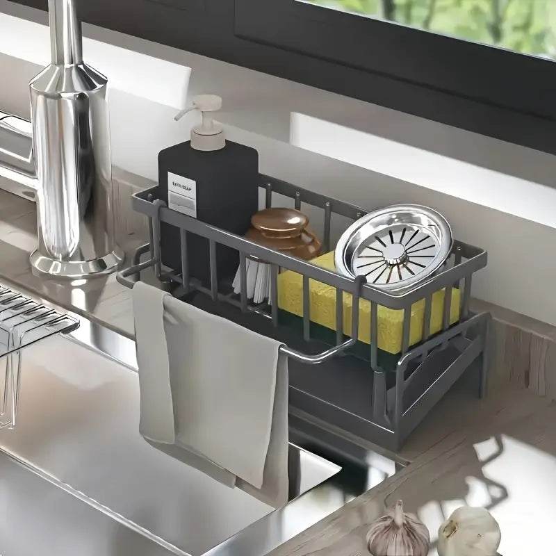 Multifunction Kitchen Sink Organizer Rack for Cloths, Sponges, and Detergent
