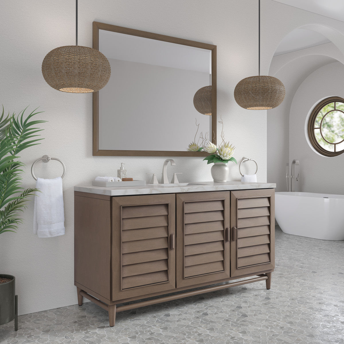 Portland 60" Single Vanity Cabinet, Whitewashed Walnut