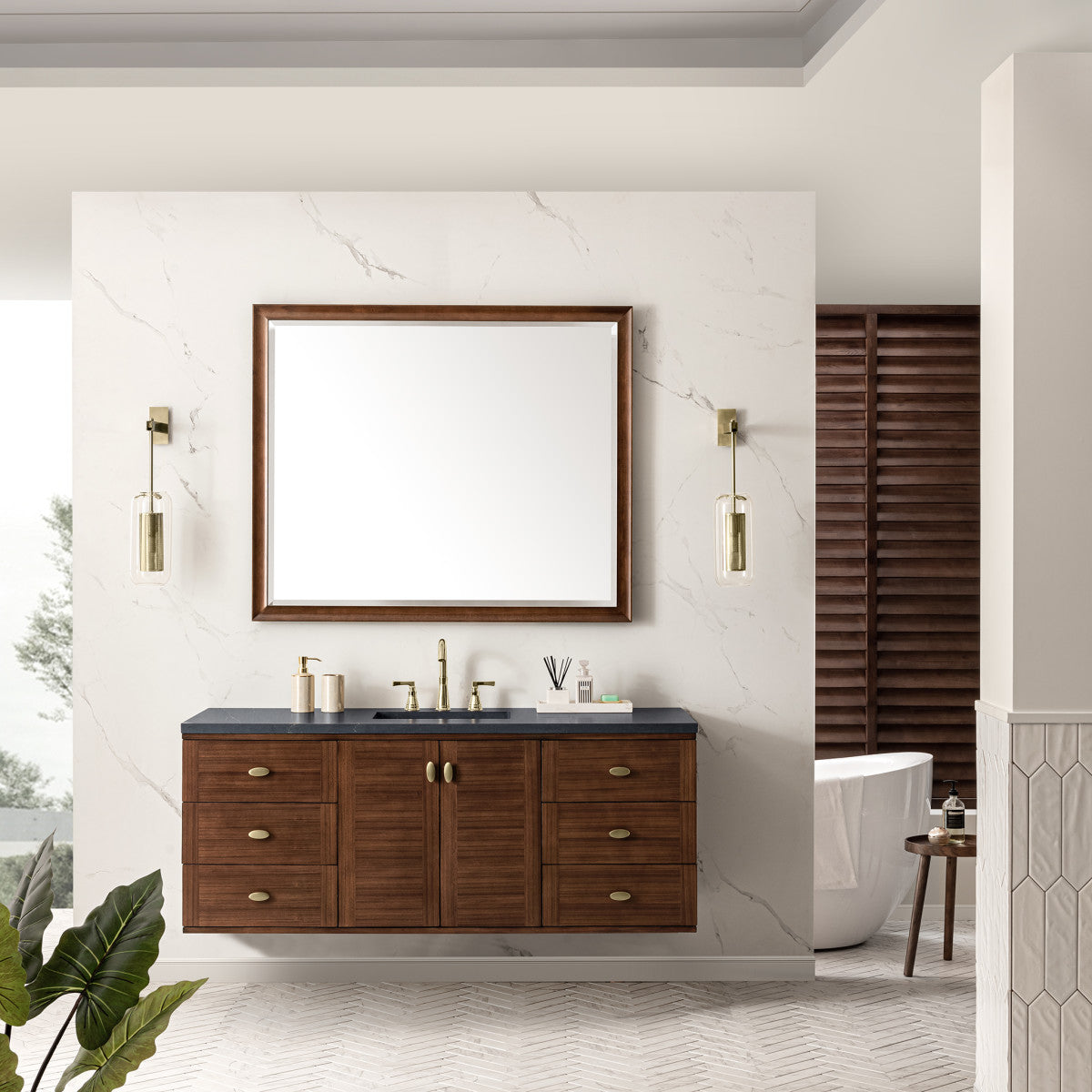 Amberly 60" Single Vanity Cabinet, Mid-Century Walnut