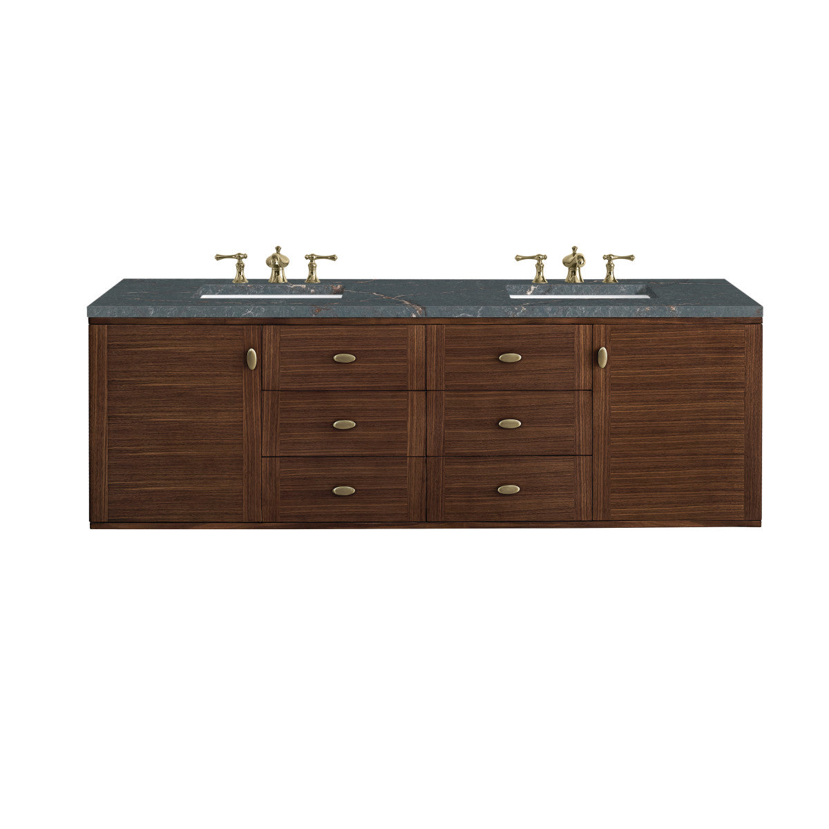 Amberly 72" Double Vanity Cabinet, Mid-Century Walnut