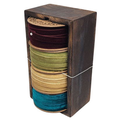 Holiday Velvet Ribbon Set in Mango Wood Box