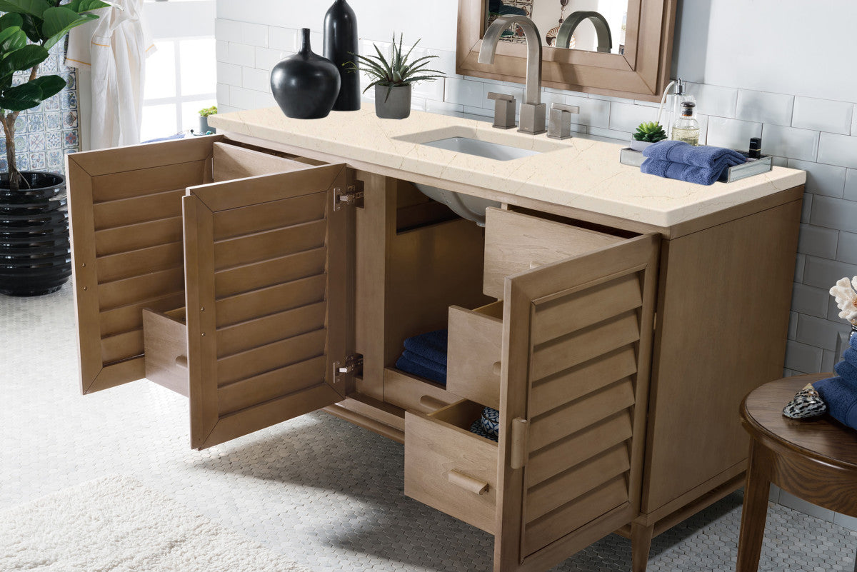 Portland 60" Single Vanity Cabinet, Whitewashed Walnut