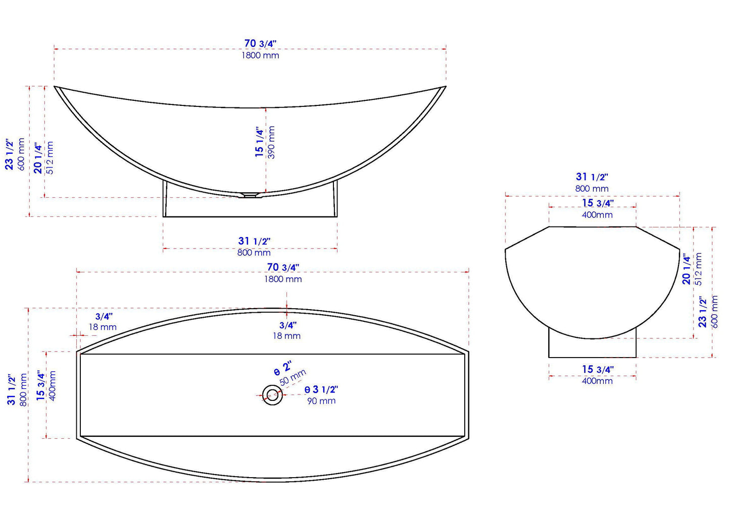 ALFI brand  AB9991BM Black Matte 71" Solid Surface Resin Free Standing Hammock Style Bathtub