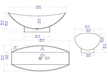 ALFI brand  AB9991BM Black Matte 71" Solid Surface Resin Free Standing Hammock Style Bathtub
