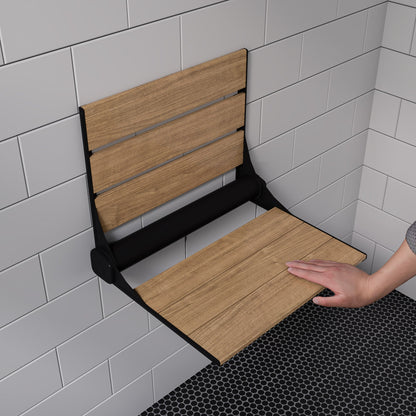 ALFI brand ABS17 17" Wide Foldable Teak Shower Seat with Backrest