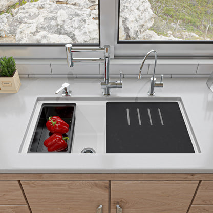 ALFI brand AB3418DBUM 33" Granite Composite Workstation Step Rim Double Bowl Undermount Sink with Accessories
