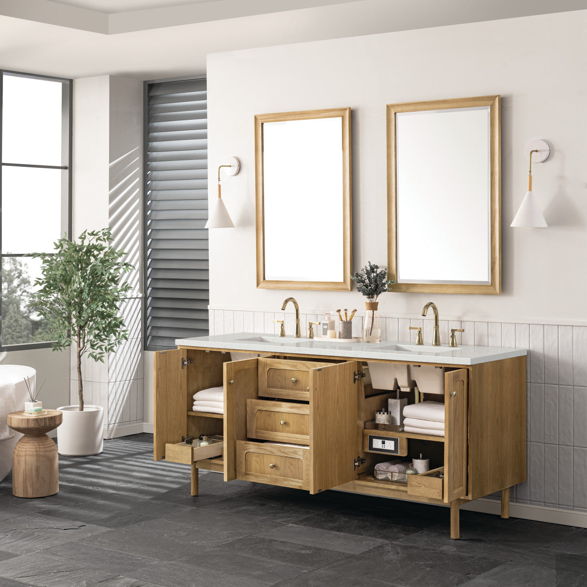 Laurent 72" Double Vanity Cabinet, Light Natural Oak