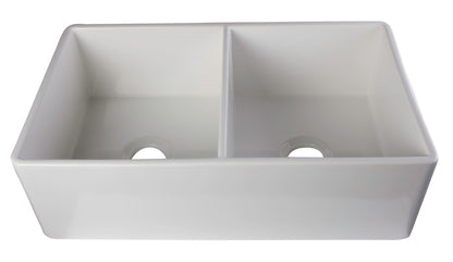 ALFI brand AB538 AB538-W White 32" Smooth Apron Double Bowl Fireclay Farmhouse Kitchen Sink