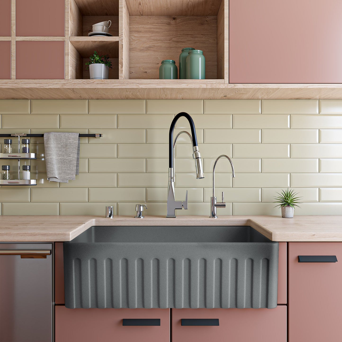 ALFI brand  ABCO3320SB Concrete Color 33 inch Reversible Single Fireclay Farmhouse Kitchen Sink