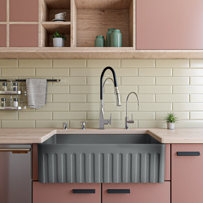 ALFI brand  ABCO3320SB Concrete Color 33 inch Reversible Single Fireclay Farmhouse Kitchen Sink