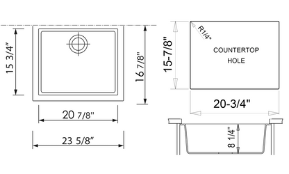 ALFI brand AB2420UM 24" Undermount Single Bowl Granite Composite Kitchen Sink