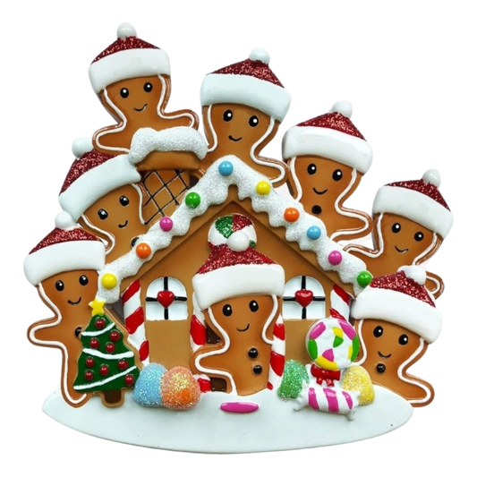 Gingerbread House Family Of 8 - Ornament