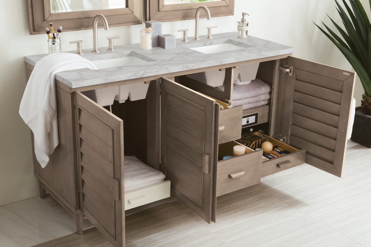 Portland 60" Double Vanity Cabinet, Whitewashed Walnut