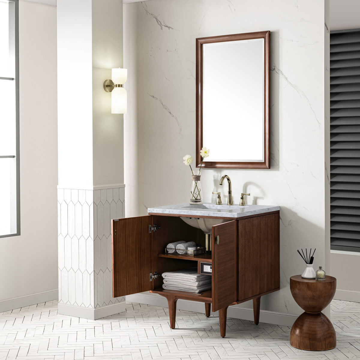 Amberly 30" Single Vanity Cabinet, Mid-Century Walnut