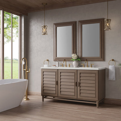 Portland 60" Double Vanity Cabinet, Whitewashed Walnut