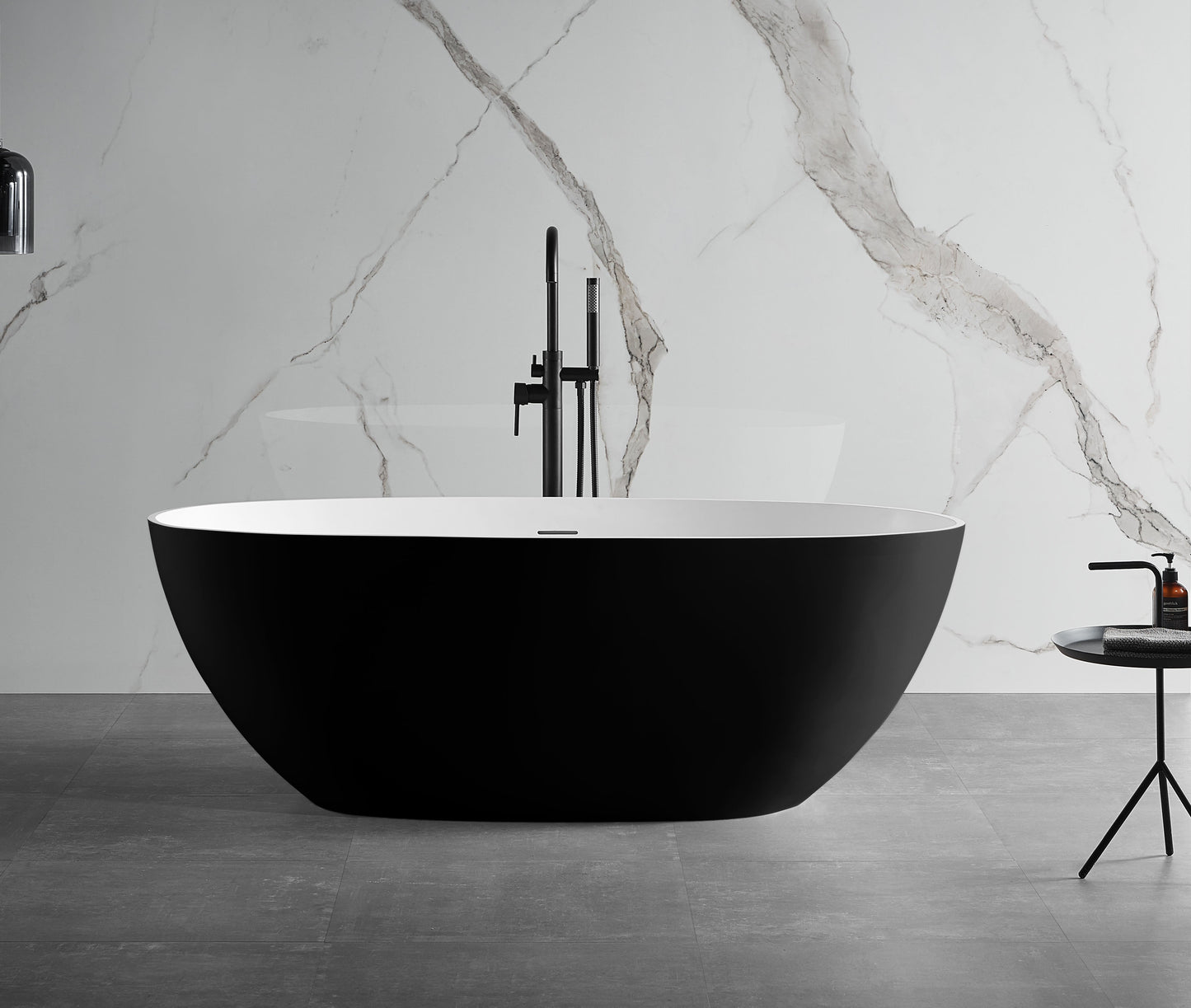 ALFI brand  AB9975BM 59" Black & White Matte Oval Solid Surface Resin Soaking Bathtub
