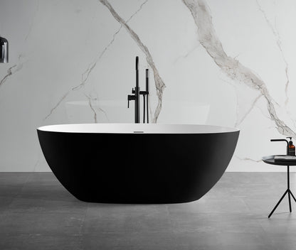 ALFI brand  AB9975BM 59" Black & White Matte Oval Solid Surface Resin Soaking Bathtub