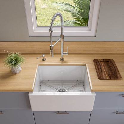 ALFI brand AB2418HS AB2418HS-B 24 inch Biscuit Reversible Smooth / Fluted Single Bowl Fireclay Farm Sink