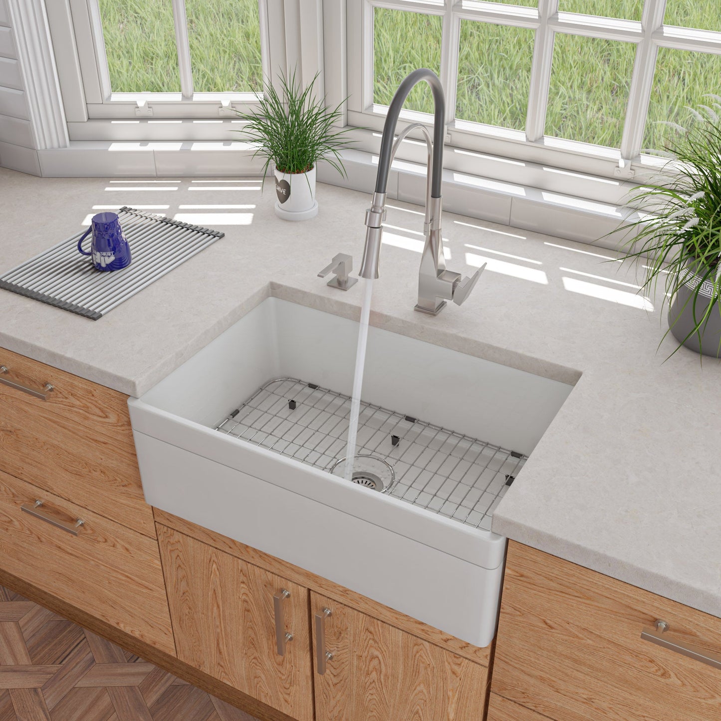 ALFI brand ABKF3023 Square Kitchen Faucet with Black Rubber Stem