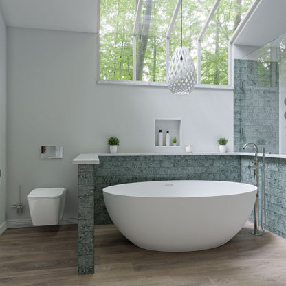 ALFI brand  AB9941 67" White Oval Solid Surface Smooth Resin Soaking Bathtub