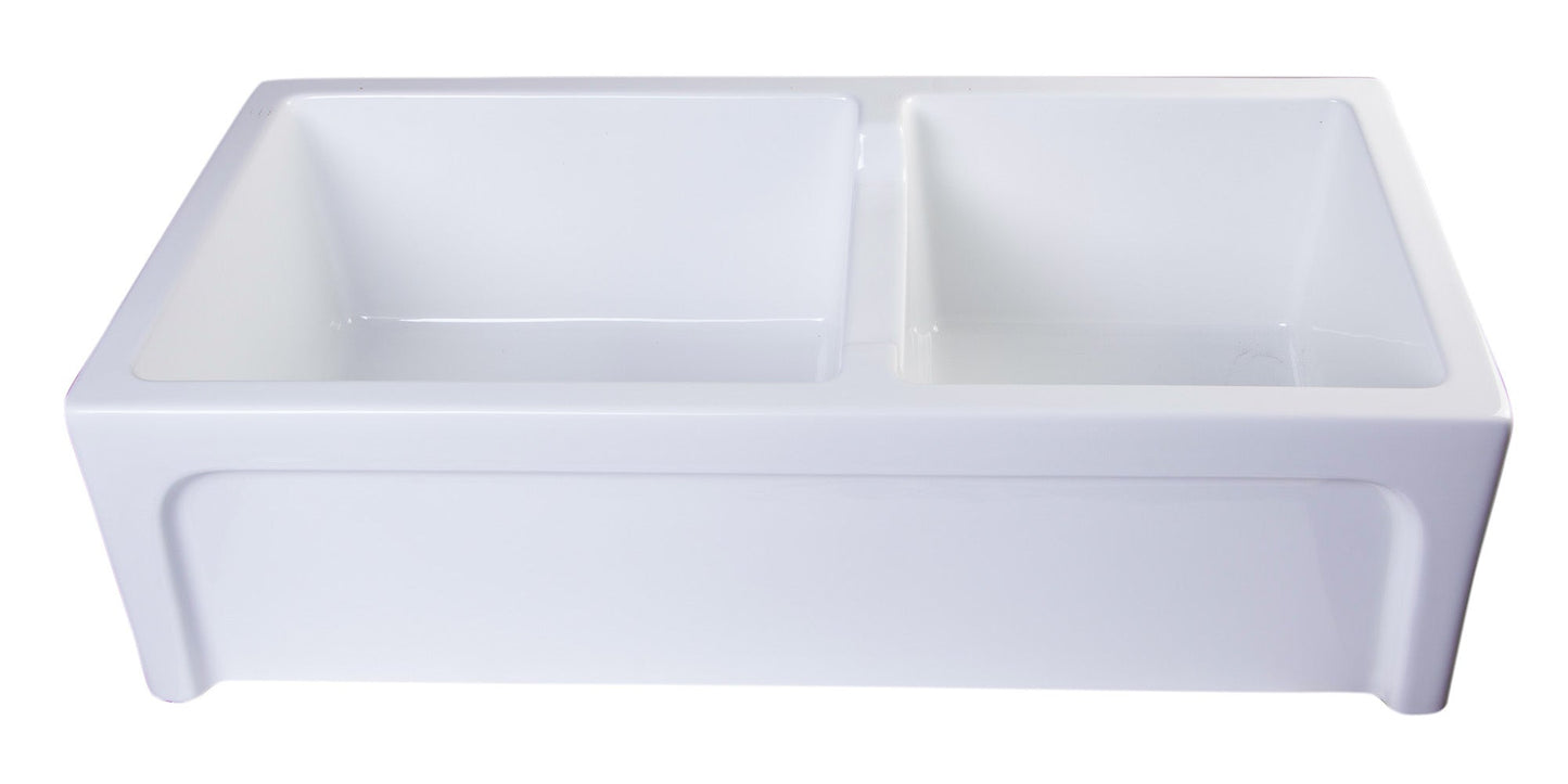 ALFI brand AB3618ARCH Arched Apron Thick Wall Fireclay Double Bowl Farm Sink