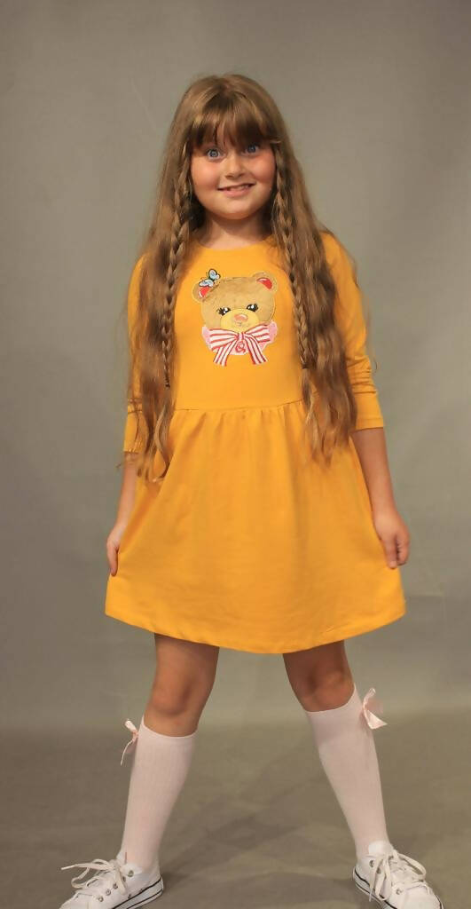 Teddy bear print Girl dress 3/7 years old