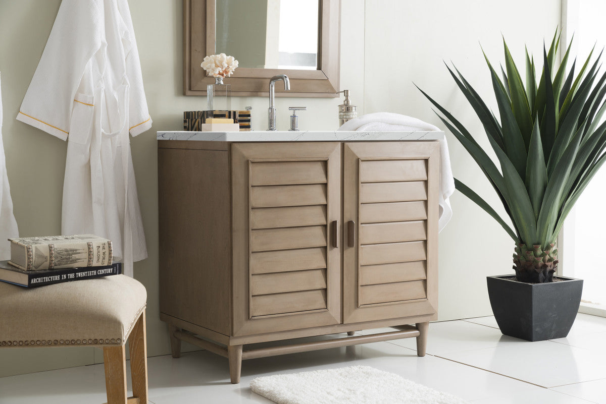 Portland 36" Single Vanity Cabinet, Whitewashed Walnut