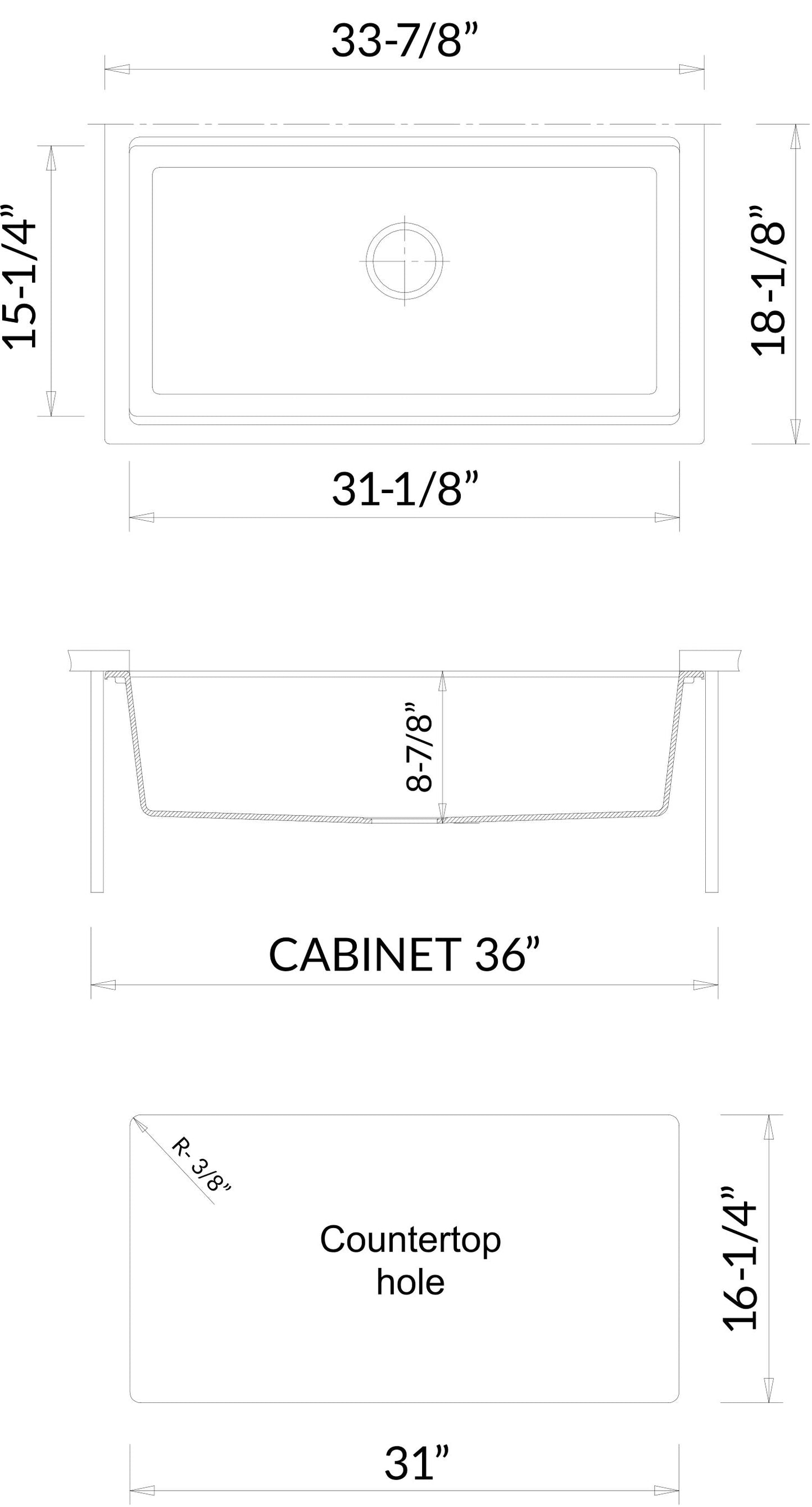 ALFI brand AB3418SBUM 33" Granite Composite Workstation Step Rim Single Bowl Undermount Sink with Accessories