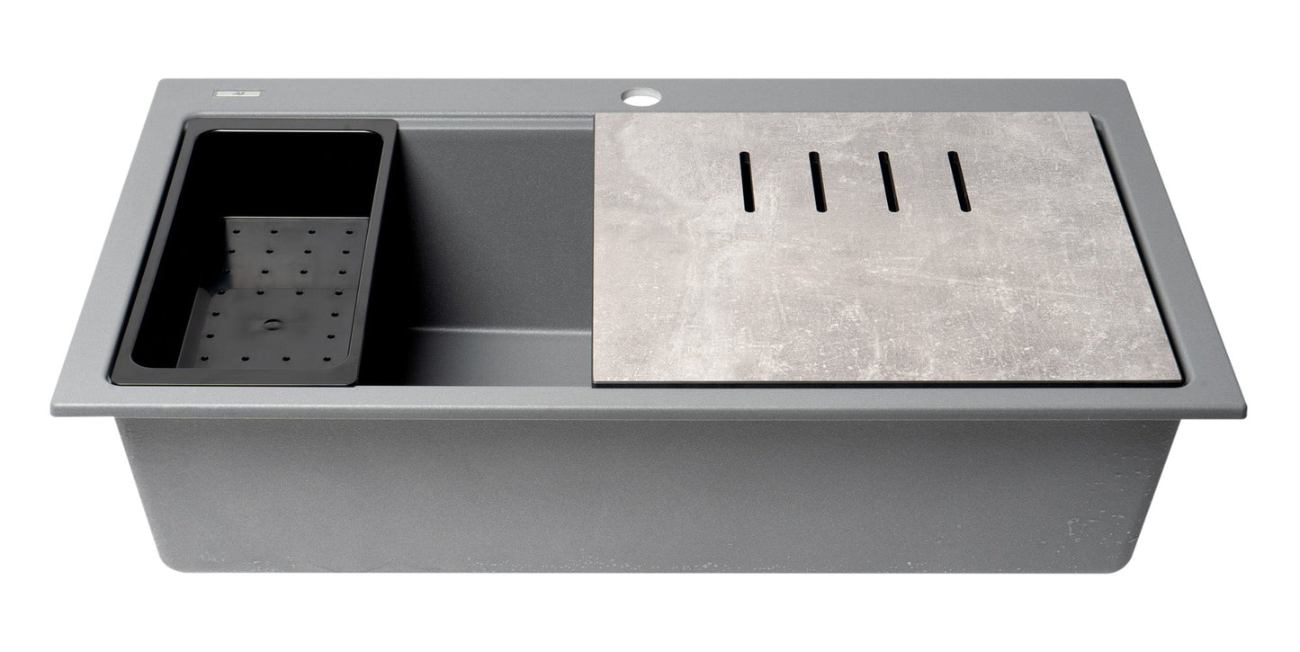 ALFI brand AB3418SBDI 33" Granite Composite Workstation Step Rim Single Bowl Drop In Sink with Accessories