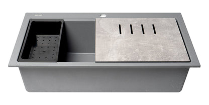 ALFI brand AB3418SBDI 33" Granite Composite Workstation Step Rim Single Bowl Drop In Sink with Accessories