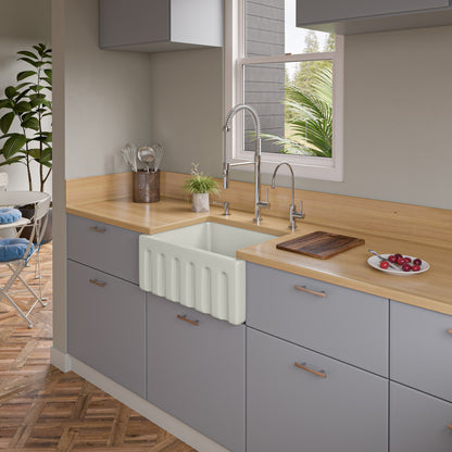 ALFI brand AB2418HS AB2418HS-B 24 inch Biscuit Reversible Smooth / Fluted Single Bowl Fireclay Farm Sink