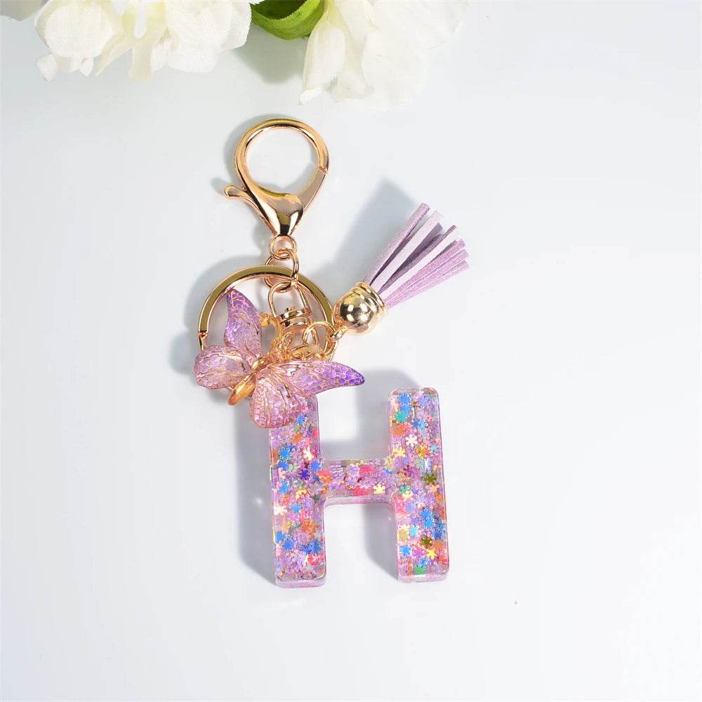 A–Z Personalized Butterfly Tassel Keychain – Custom Initial Gift for Women