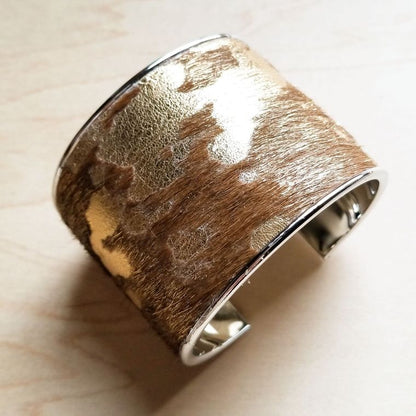 Hair-on-Hide Metallic Leather Cuff – Premium Designer Bracelet