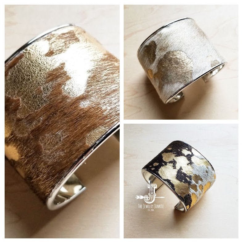 Hair-on-Hide Metallic Leather Cuff – Premium Designer Bracelet