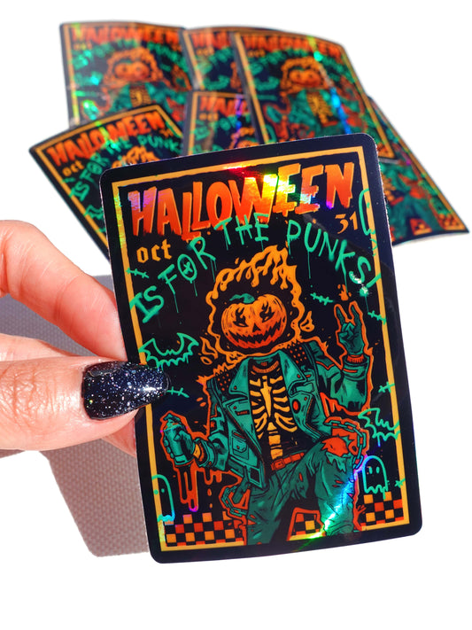 Halloween Is for the Punks Sticker – Holographic Skeleton Vinyl – Punk Rock Halloween Decal