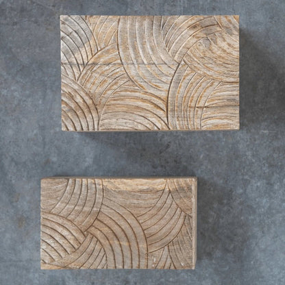 Hand-Carved Mango Wood Storage Boxes, Set of 2