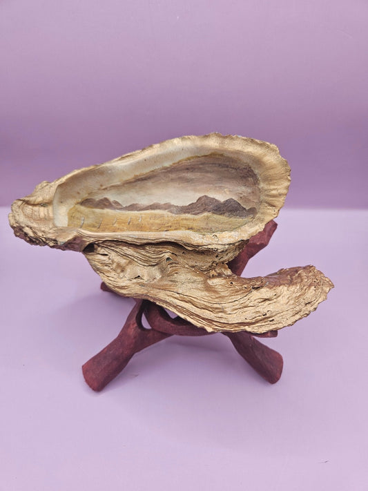 Hand-Painted Oyster Shells with Wooden Stands – Unique Coastal Art by Local Artist