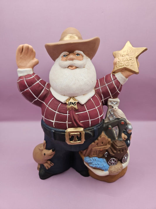 Hand-Painted Texas Ceramic Santa – Handmade Holiday Decor (8.5"x6")