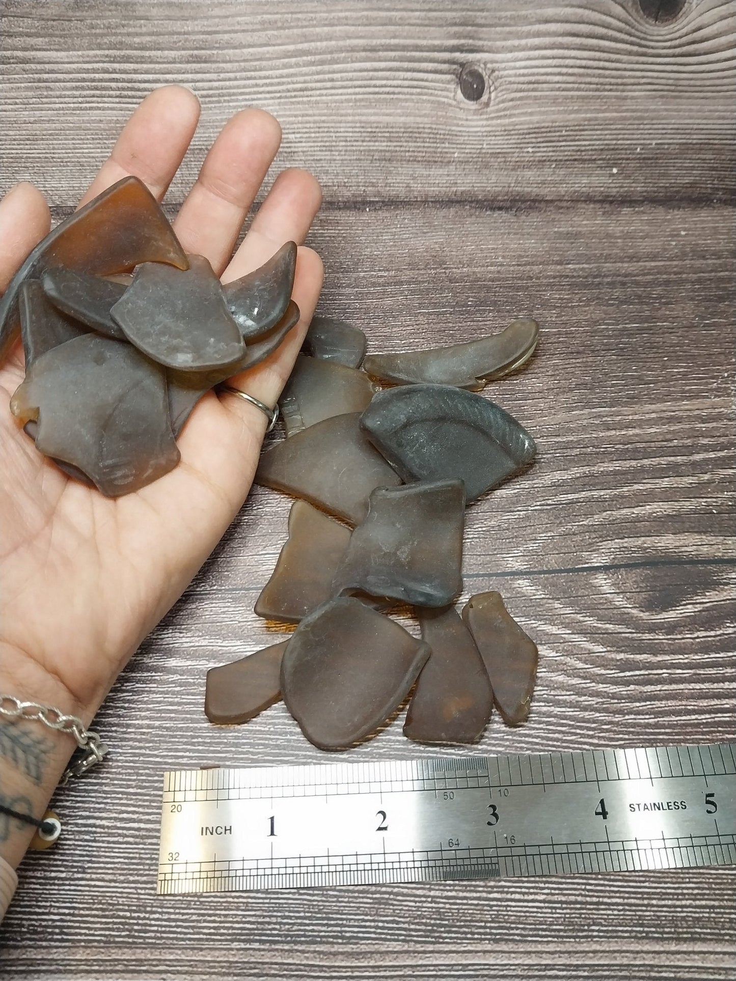 Hand Tumbled Seaglass Brown Colors of Frosted Dark Amber