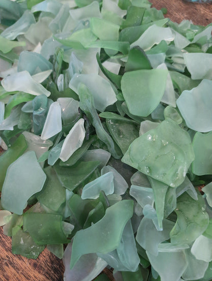 Hand Tumbled Seaglass Frosted Seafoam & Bright Green Colors